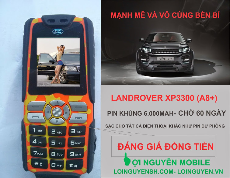 Dien thoai Land Rover xp3300 sac cho dien thoai khac pin khung 10000 mAh