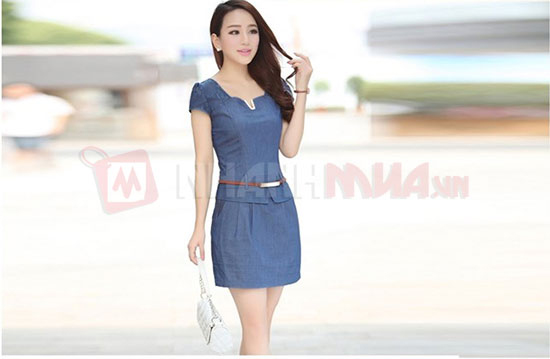 Sang trong va thanh lich voi Dam Jean Denim co chu V Gia 145000d