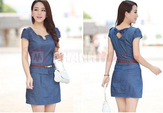 Sang trong va thanh lich voi Dam Jean Denim co chu V Gia 145000d