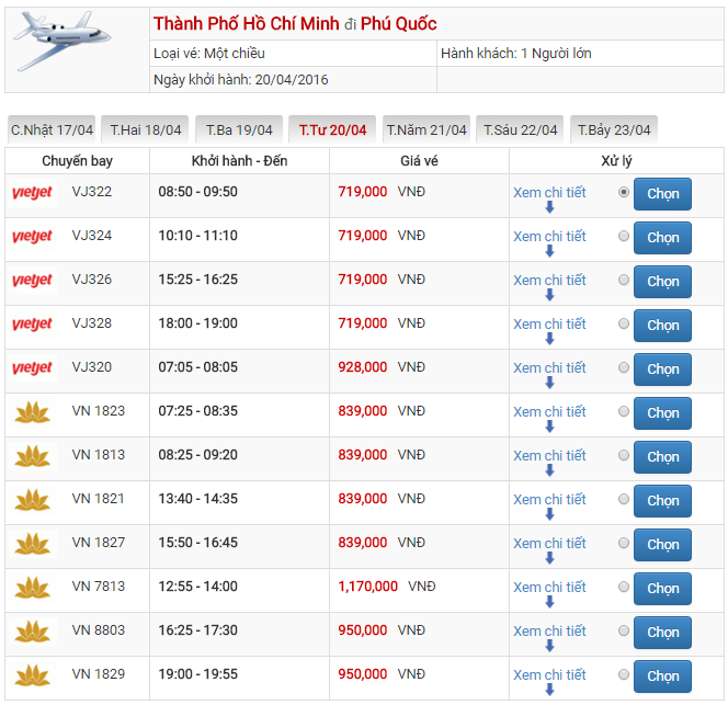 Tien ve may bay Ho Chi Minh dao Phu Quoc cua hang Vietjet Air